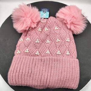 Charming Pink Knit Beanie with Pom Poms